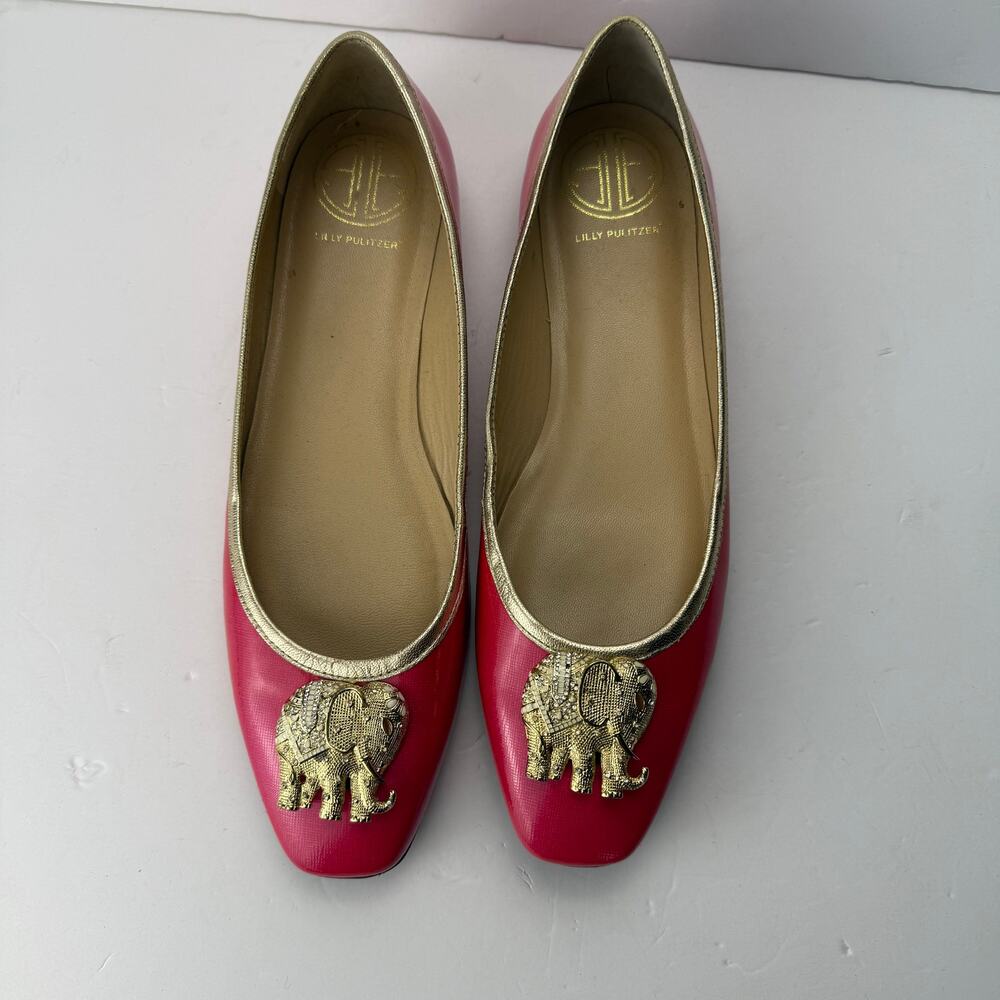 Lilly Pulitzer pinkish coral red ballet flats with elephant  size 9.5